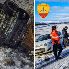 Accidentes en la Ruta 40 por escarcha: un auto volcó y otro se despistó