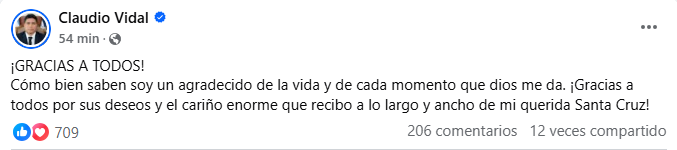 Vidal, en el día de su cumpleaños: &#8220;Trabajando y solucionando los problemas&#8221;