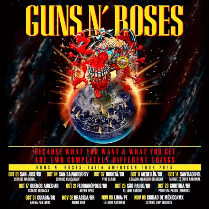 Guns N’ Roses vuelve a la Argentina en 2025: Fecha, lugar y cómo conseguir entradas Guns N’ Roses vuelve a la Argentina en 2025: Fecha, lugar y cómo conseguir entradas