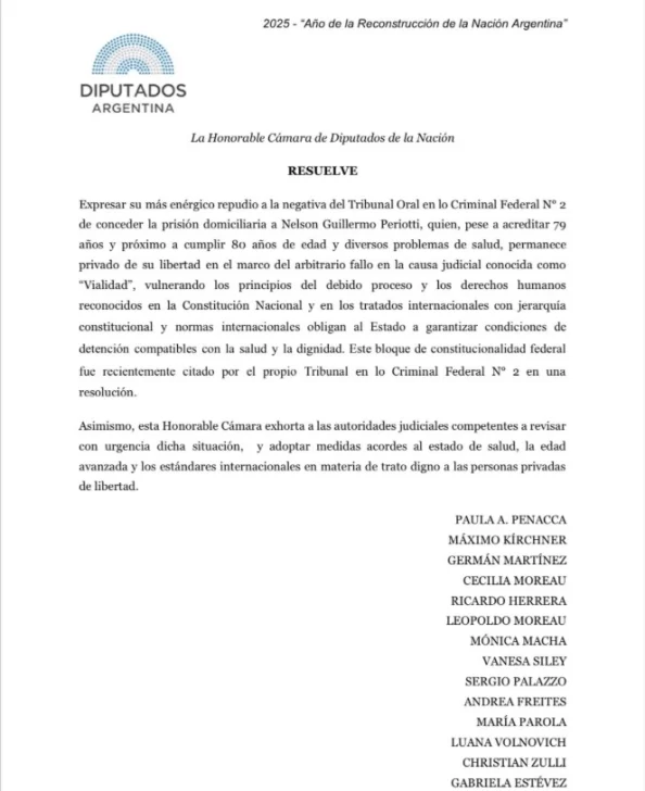  El proyecto de repudio presentado en la Cámara de Diputados de la Nación.