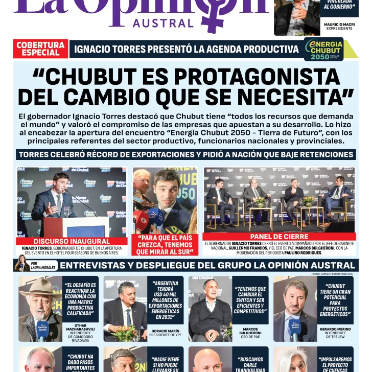Tapa Especial de La Opinión Austral: “Chubut es protagonista del cambio que se necesita”