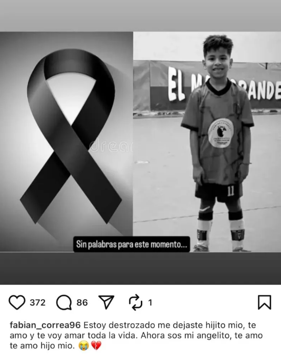 El posteo del papá de Thiago. El posteo del papá de Thiago.