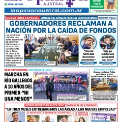 Tapa del Diario La Opinión Austral edición impresa del miércoles 4 de junio de 2025, Río Gallegos, Santa Cruz, Argentina