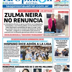 Tapa del Diario La Opinión Austral edición impresa del jueves 5 de junio de 2025, Río Gallegos, Santa Cruz, Argentina