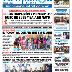 Tapa del Diario La Opinión Austral edición impresa del viernes 5 de junio de 2025, Río Gallegos, Santa Cruz, Argentina