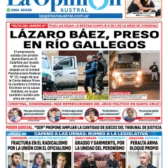 Tapa del Diario La Opinión Austral edición impresa del jueves 12 de junio de 2025, Río Gallegos, Santa Cruz, Argentina
