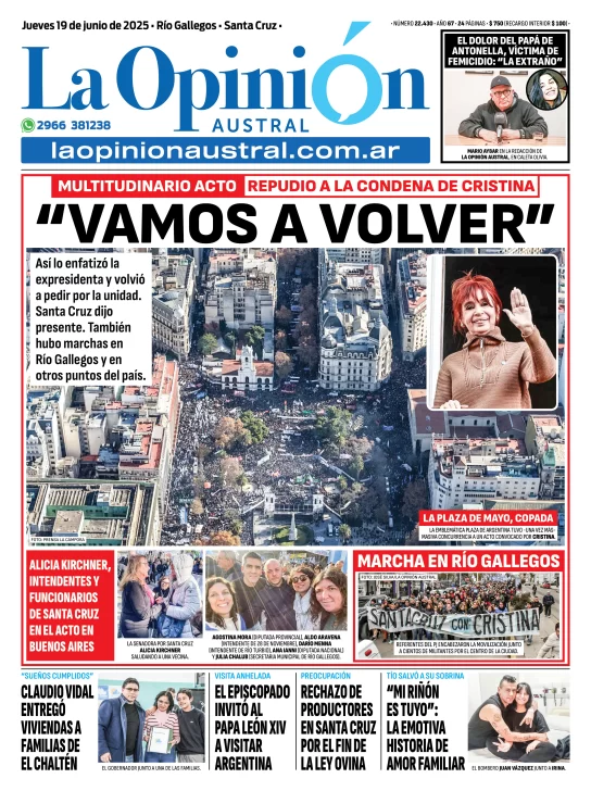 Cristina compartió el mensaje enviado durante la multitudinaria manifestación en Plaza de Mayo