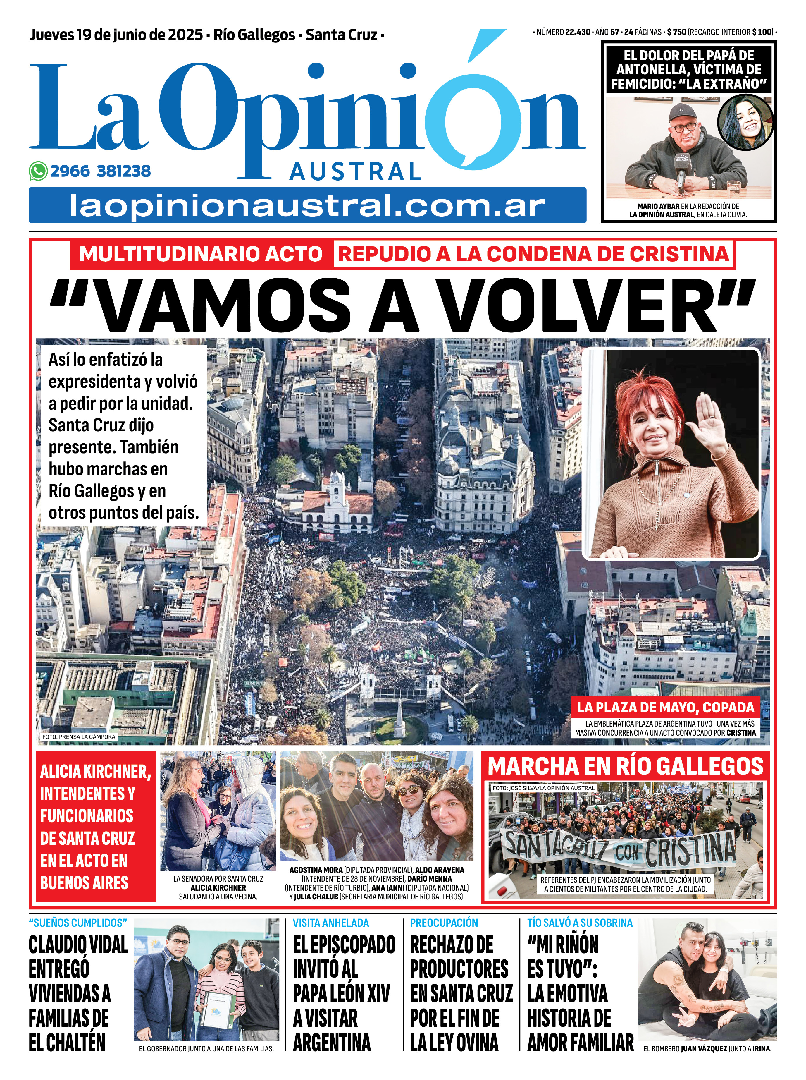 Cristina compartió el mensaje enviado durante la multitudinaria manifestación en Plaza de Mayo