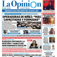 Tapa del Diario La Opinión Austral edición impresa del miércoles 25 de junio de 2025, Río Gallegos, Santa Cruz, Argentina