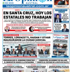 Tapa del Diario La Opinión Austral edición impresa del viernes 27 de junio de 2025, Río Gallegos, Santa Cruz, Argentina