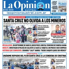 Tapa del Diario La Opinión Austral edición impresa del domingo 15 de junio de 2025, Río Gallegos, Santa Cruz, Argentina