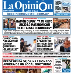 Tapa del Diario La Opinión Austral edición impresa del domingo 29 de junio de 2025, Río Gallegos, Santa Cruz, Argentina