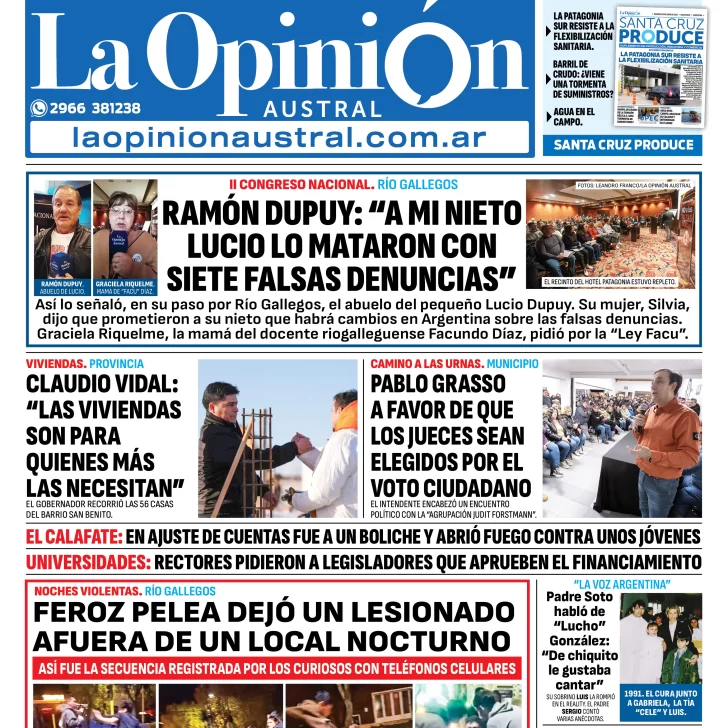 Tapa del Diario La Opinión Austral edición impresa del domingo 29 de junio de 2025, Río Gallegos, Santa Cruz, Argentina Tapa del Diario La Opinión Austral edición impresa del domingo 29 de junio de 2025, Río Gallegos, Santa Cruz, Argentina