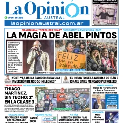Tapa del Diario La Opinión Austral edición impresa del lunes 16 de junio de 2025, Río Gallegos, Santa Cruz, Argentina
