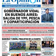 Tapa del Diario La Opinión Austral edición impresa del lunes 2 de junio de 2025, Río Gallegos, Santa Cruz, Argentina