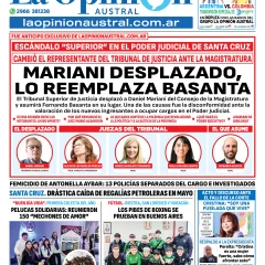 Tapa del Diario La Opinión Austral edición impresa del martes 10 de junio de 2025, Río Gallegos, Santa Cruz, Argentina