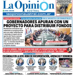Tapa del Diario La Opinión Austral edición impresa del martes 24 de junio de 2025, Río Gallegos, Santa Cruz, Argentina