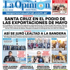 Tapa del Diario La Opinión Austral edición impresa del sábado 21 de junio de 2025, Río Gallegos, Santa Cruz, Argentina