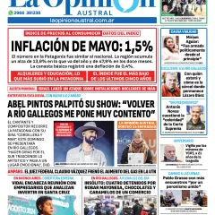 Tapa del Diario La Opinión Austral edición impresa del viernes 13 de junio de 2025, Río Gallegos, Santa Cruz, Argentina