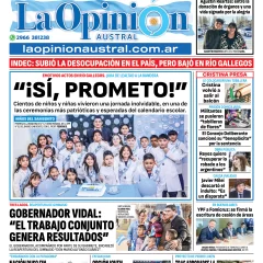 Tapa del Diario La Opinión Austral edición impresa del viernes 20 de junio de 2025, Río Gallegos, Santa Cruz, Argentina