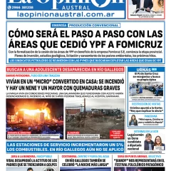 Tapa del Diario La Opinión Austral edición impresa del domingo 22 de junio de 2025, Río Gallegos, Santa Cruz, Argentina