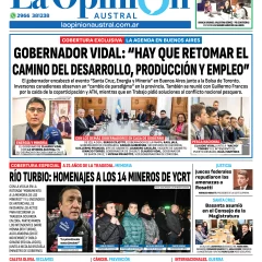 Tapa del Diario La Opinión Austral edición impresa del sábado 14 de junio de 2025, Río Gallegos, Santa Cruz, Argentina