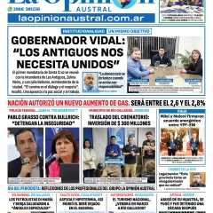 Tapa del Diario La Opinión Austral edición impresa del sábado 7 de junio de 2025, Río Gallegos, Santa Cruz, Argentina