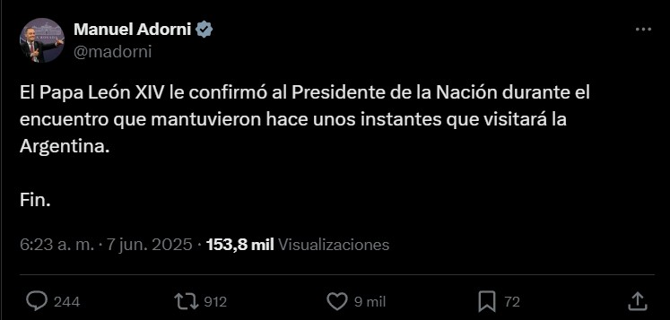 El Papa León XIV recibió a Javier Milei y le confirmó que visitará Argentina