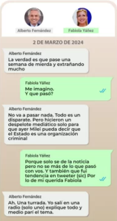 Dieron a conocer los chats de Alberto Fernández sobre Cristina Kirchner y Javier Milei