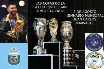 Las copas de la selección argentina llegan a Puerto Santa Cruz Las copas de la selección argentina llegan a Puerto Santa Cruz