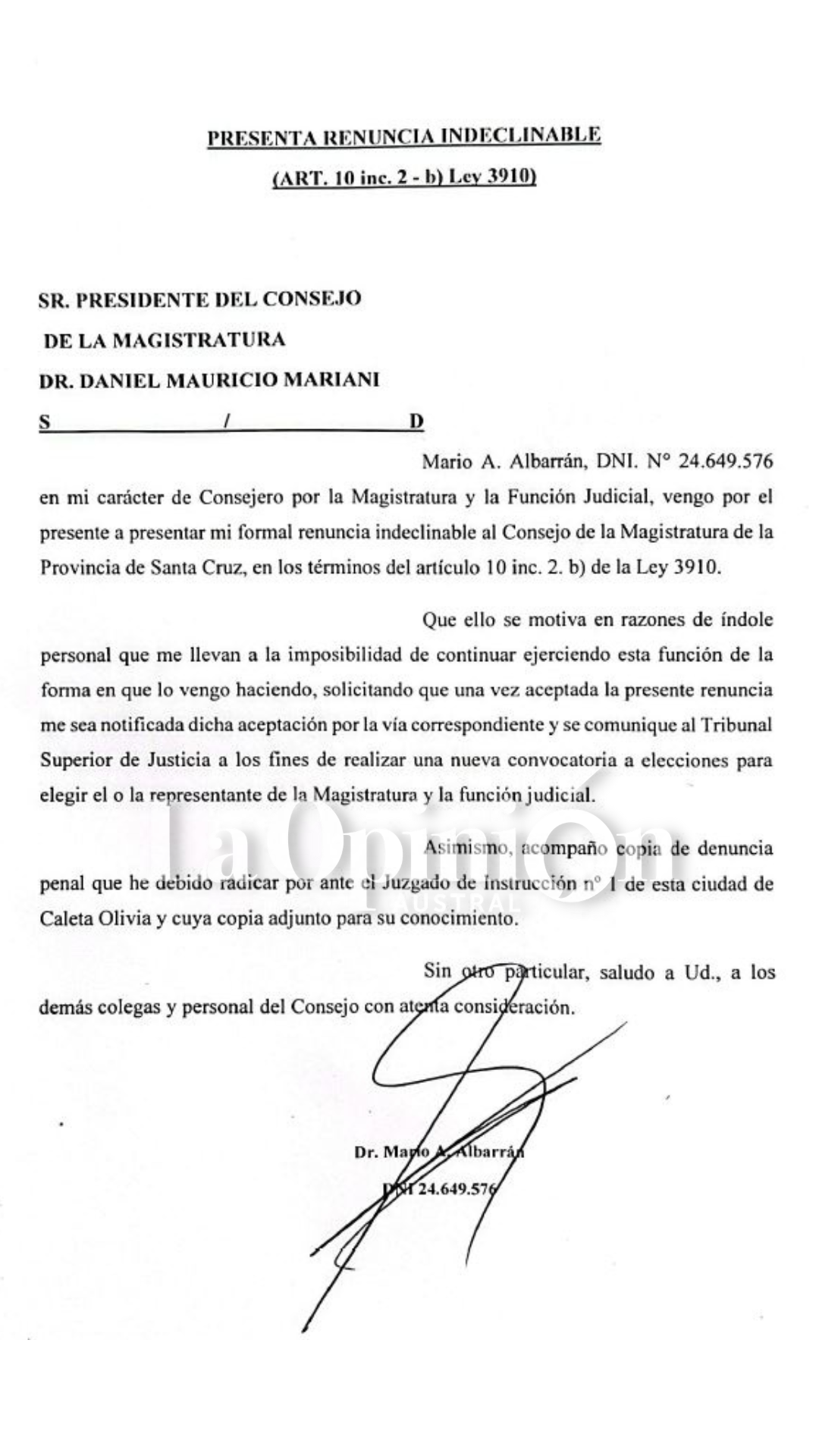 Mario Albarrán renunció y denunció violación de secretos en concursos del Consejo de la Magistratura