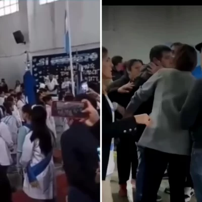 Video. Padres se agarraron a golpes en pleno acto escolar y opacaron la Promesa a la Bandera en una escuela de Santa Cruz