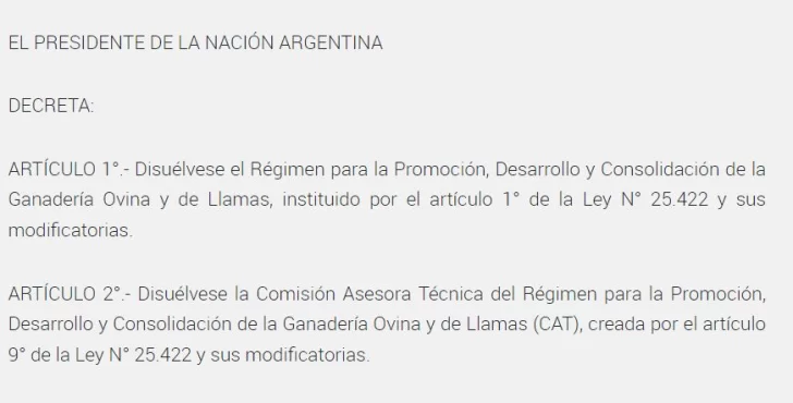Por decreto 408/2025, el gobierno de Javier Milei le puso punto final a la Ley Ovina. Por decreto 408/2025, el gobierno de Javier Milei le puso punto final a la Ley Ovina.
