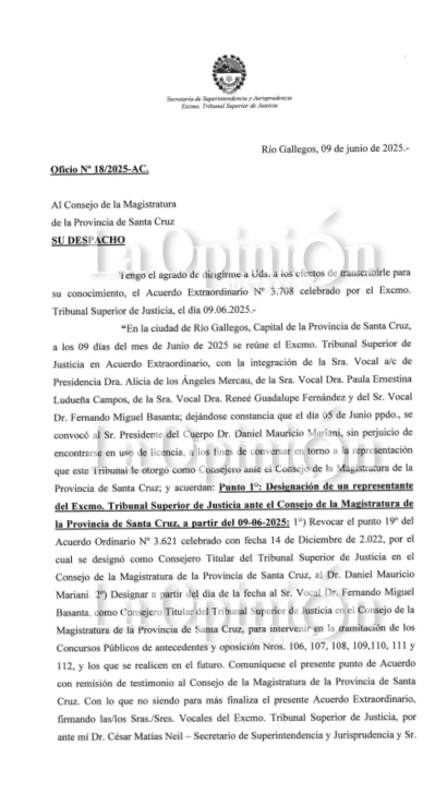 Escándalo en el Poder Judicial de Santa Cruz: removieron al juez Daniel Mariani del Consejo de la Magistratura y asume Fernando Basanta