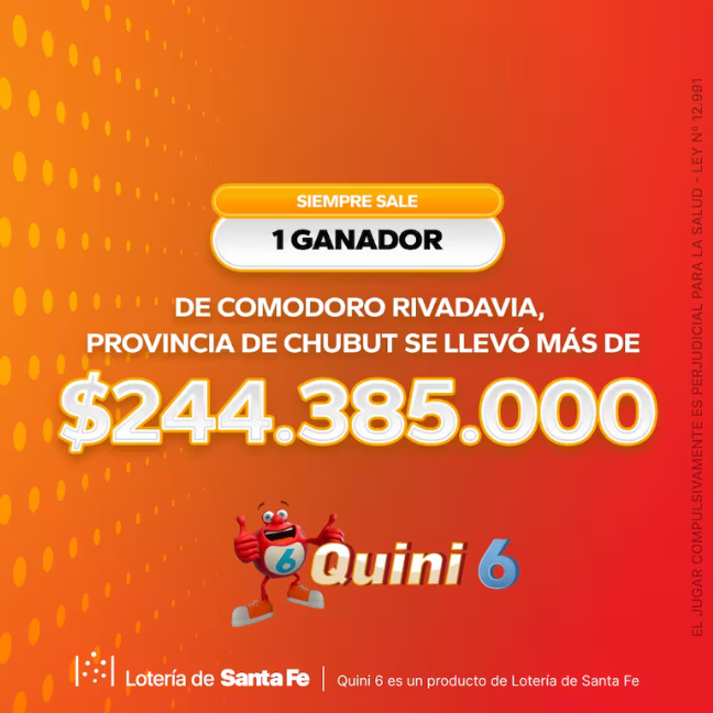 Un vecino de Comodoro Rivadavia ganó más de $ 244 millones en el Quini 6: los números de la suerte y cuánto deberá pagar de impuestos Un vecino de Comodoro Rivadavia ganó más de $ 244 millones en el Quini 6: los números de la suerte y cuánto deberá pagar de impuestos