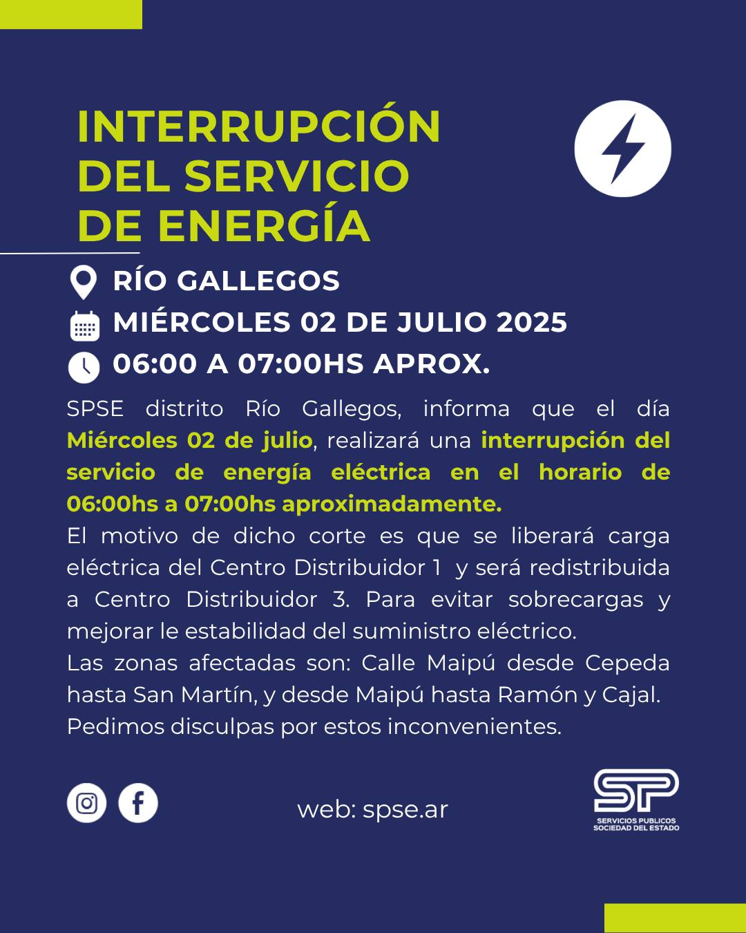 Anuncian corte de luz en Río Gallegos: qué zonas afectará