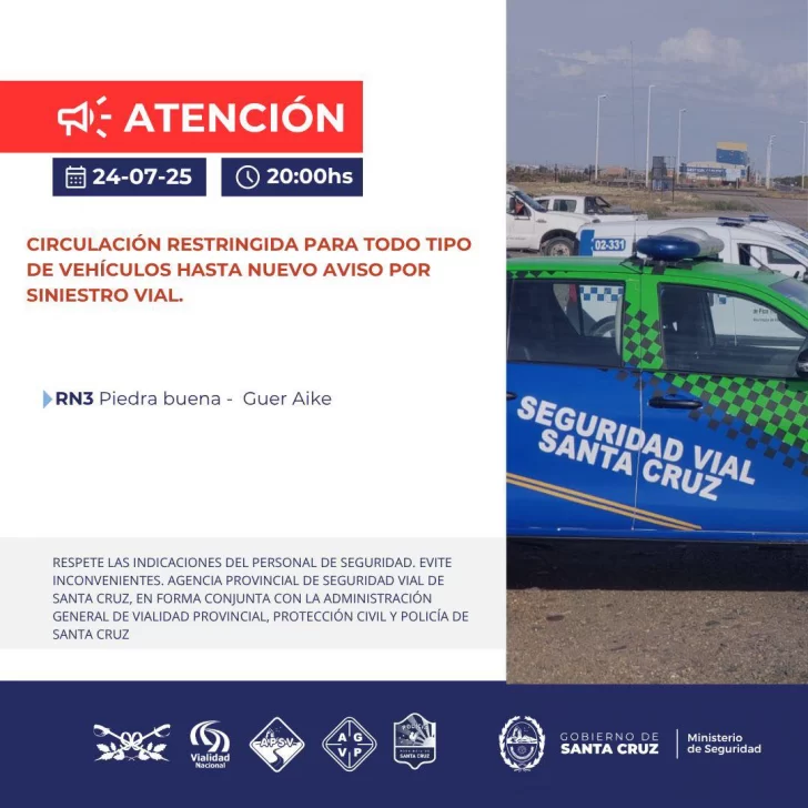 Cortaron el paso en la Ruta 3, entre Piedra Buena y Guer Aike, tras el trágico accidente