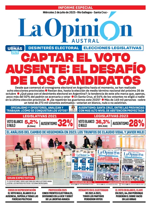  La tapa de La Opinión Austral de este miércoles 2 de julio.