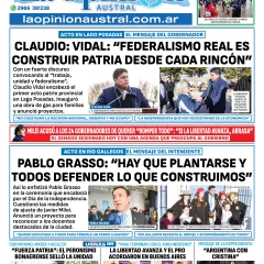 Tapa del Diario La Opinión Austral edición impresa del jueves 10 de julio de 2025, Río Gallegos, Santa Cruz, Argentina