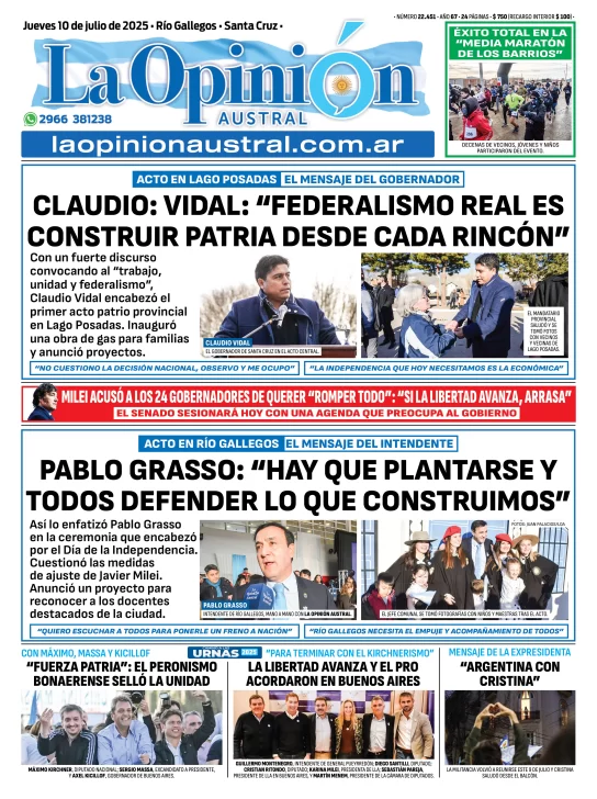 Claudio Vidal en el Día de la Independencia desde Lago Posadas: &#8220;Federalismo real es construir patria desde cada rincón&#8221;