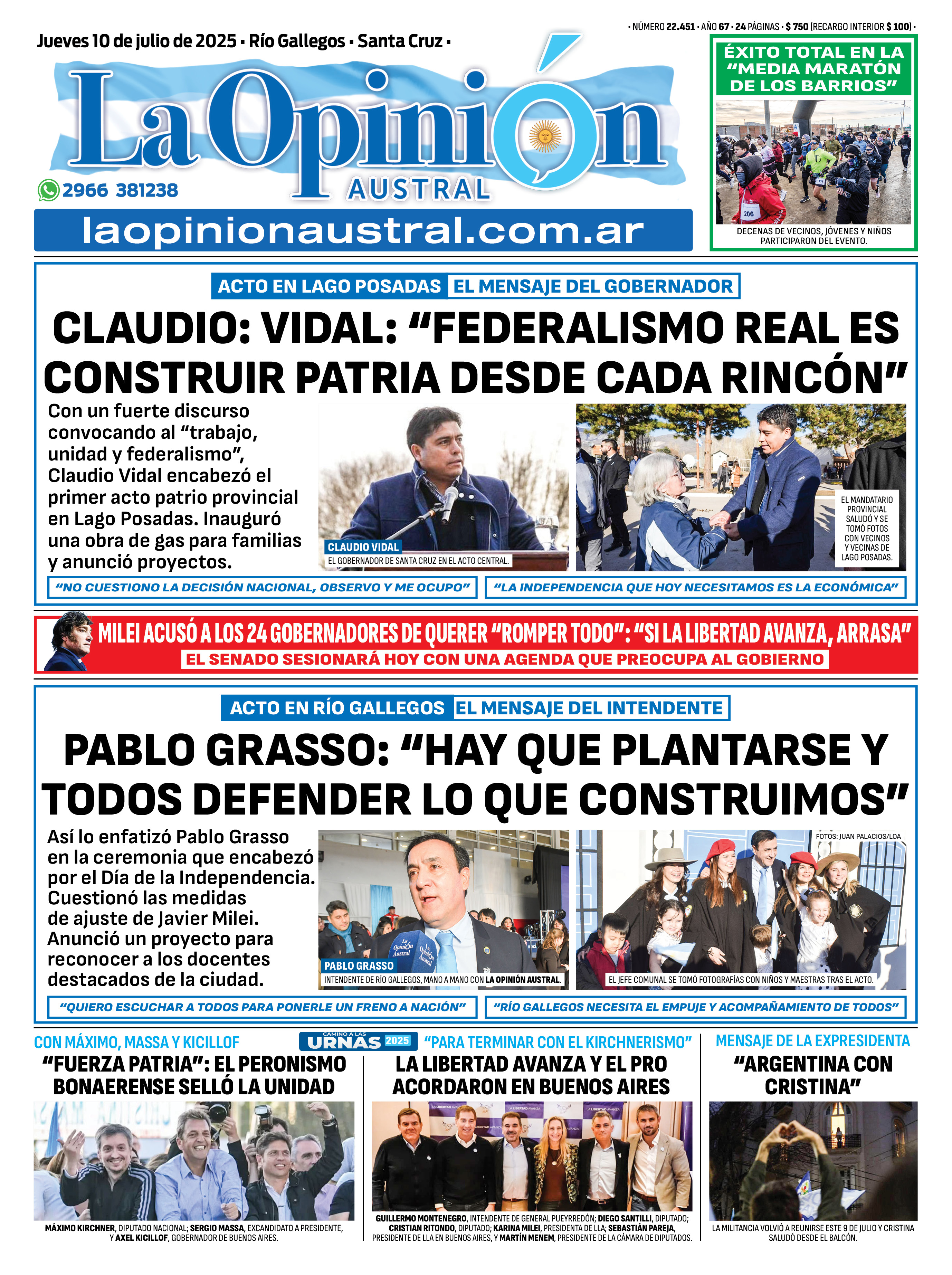 Claudio Vidal en el Día de la Independencia desde Lago Posadas: &#8220;Federalismo real es construir patria desde cada rincón&#8221;