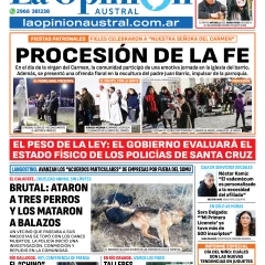 Tapa del Diario La Opinión Austral edición impresa del jueves 17 de julio de 2025, Río Gallegos, Santa Cruz, Argentina