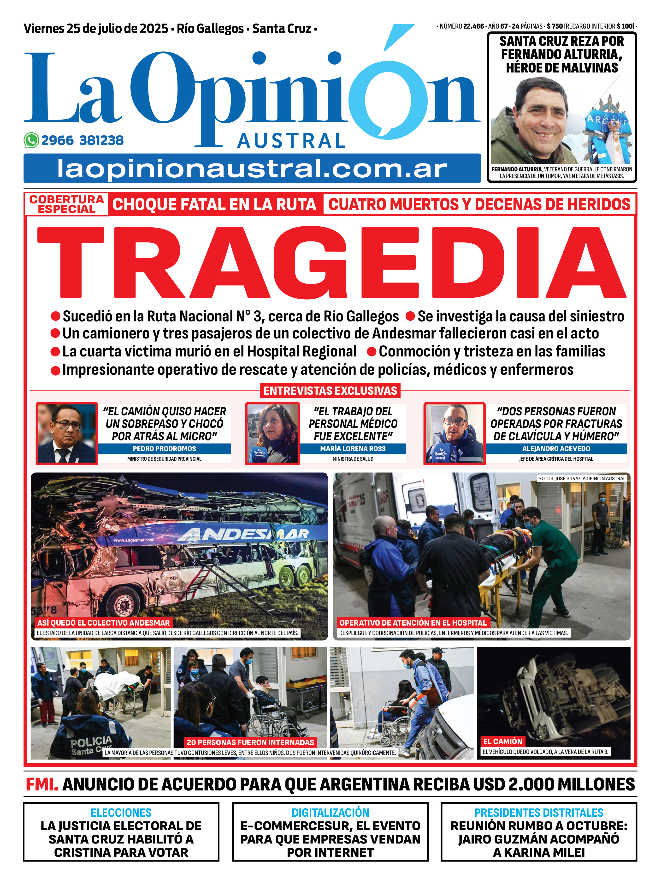 El Gobierno de Santa Cruz decretó dos días de duelo por el trágico choque con cuatro muertos en la ruta