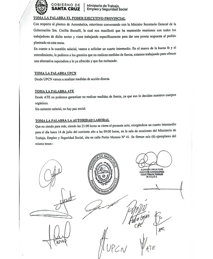  Acta paritaria del último encuentro entre el gobierno provincial y los gremios.