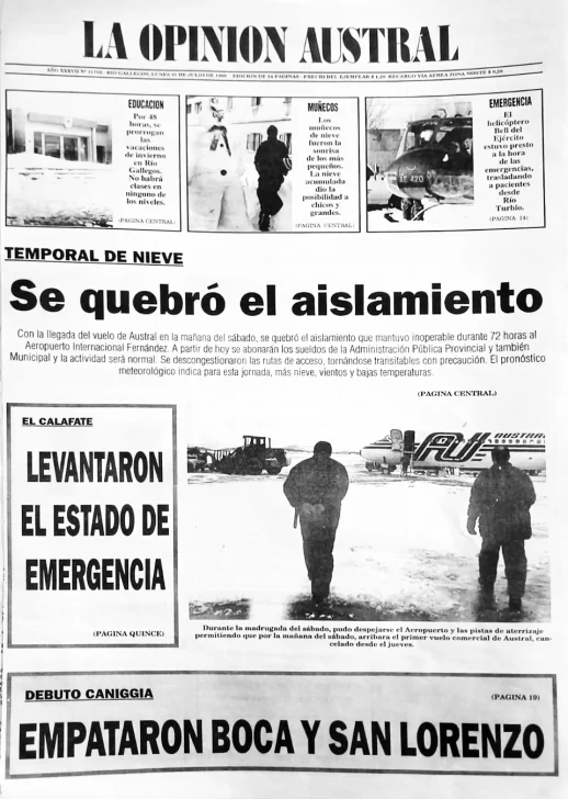 Así fue la cobertura de La Opinión Austral durante la Nevada del Siglo