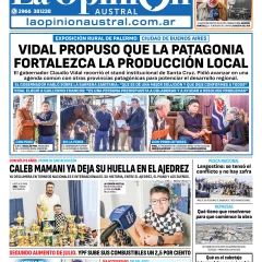 Tapa del Diario La Opinión Austral edición impresa del domingo 20 de julio de 2025, Río Gallegos, Santa Cruz, Argentina