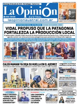 Tapa del Diario La Opinión Austral edición impresa del domingo 20 de julio de 2025, Río Gallegos, Santa Cruz, Argentina Tapa del Diario La Opinión Austral edición impresa del domingo 20 de julio de 2025, Río Gallegos, Santa Cruz, Argentina