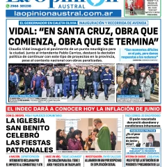 Tapa del Diario La Opinión Austral edición impresa del lunes 14 de julio de 2025, Río Gallegos, Santa Cruz, Argentina