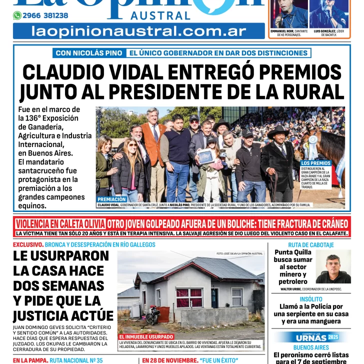 Tapa del Diario La Opinión Austral edición impresa del martes 22 de julio de 2025, Río Gallegos, Santa Cruz, Argentina Tapa del Diario La Opinión Austral edición impresa del martes 22 de julio de 2025, Río Gallegos, Santa Cruz, Argentina