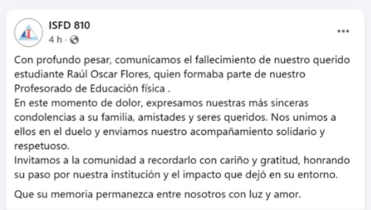 Pesar en Comodoro y Río Gallegos por la muerte del estudiante Raúl Oscar Flores, una de las víctimas en la tragedia de ruta 3